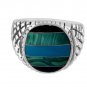 925 Sterling Silver Mens Onyx Malachite Turquoise Checkered Sides Solid Ring