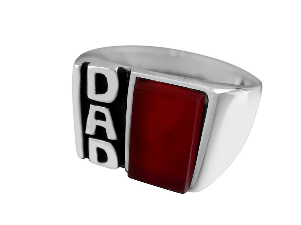 925 Sterling Silver Mens Carnelian DAD Father Day Love Family Thick Solid Ring