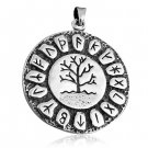 925 Sterling Silver Tree of Life Nordic Norse Runes Runic Round Charm Pendant