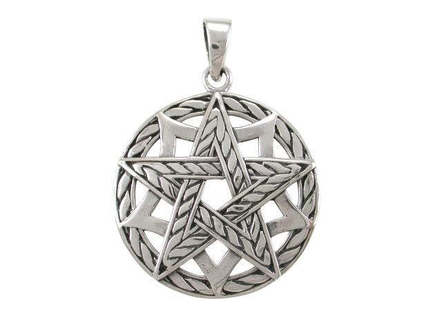 925 Sterling Silver Pentagram Pentacle Pentagon Round Charm Pendant