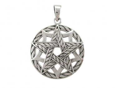 925 Sterling Silver Pentagram Pentacle Pentagon Round Charm Pendant