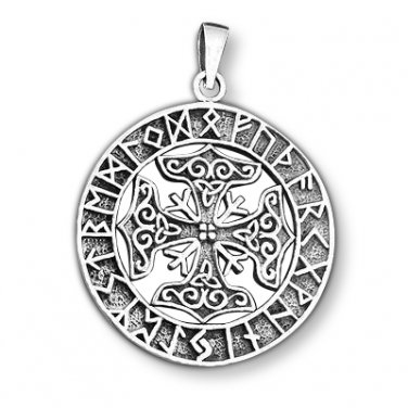 925 Sterling Silver Viking Four Thor Hammer Mj&Atilde;&para;lnir Mjolnir Futhark Runes Charm Pendant