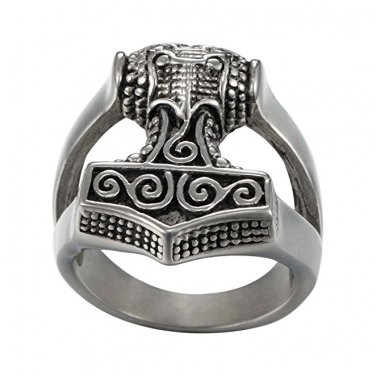 925 Sterling Silver Viking Thunder God Thor Hammer Mj&Atilde;&para;lnir Mjolnir Futhark Odin Norse Biker Ring
