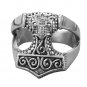 925 Sterling Silver Viking Thunder God Thor Hammer Mjölnir Mjolnir Futhark Odin Norse Biker Ring