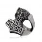 925 Sterling Silver Viking Thunder God Thor Hammer Mjölnir Mjolnir Futhark Odin Norse Biker Ring