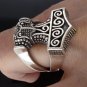 925 Sterling Silver Viking Thunder God Thor Hammer Mjölnir Mjolnir Futhark Odin Norse Biker Ring