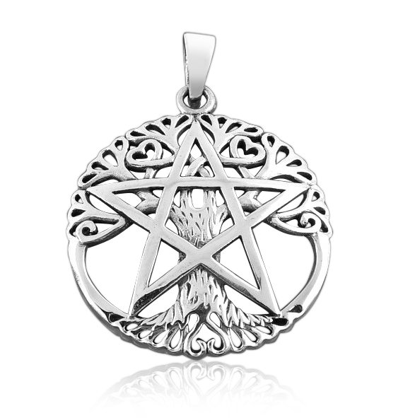 925 Sterling Silver Cut Out Ancient Tree Of Life Pentacle Wiccan Pagan Pentagram Pendant