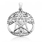 925 Sterling Silver Cut Out Ancient Tree Of Life Pentacle Wiccan Pagan Pentagram Pendant