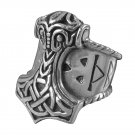 925 Sterling Silver Viking Thunder God Thor Hammer Mjölnir Mjolnir Odin Runes Norse Biker Ring