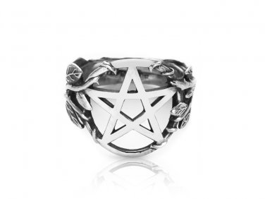 925 Sterling Silver Pentacle Pentagram Symbol Filigree Flower High Polish Ring