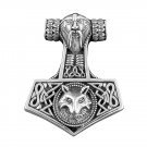 925 Sterling Silver Viking Wolf Thor Hammer Mjölnir Mjolnir Charm Pendant 33mm