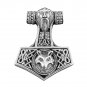 925 Sterling Silver Viking Wolf Thor Hammer Mj&Atilde;&para;lnir Mjolnir Charm Pendant 33mm