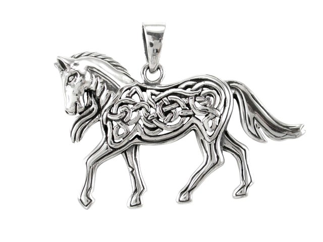 925 Sterling Silver Celtic Knots Knotwork Crafted Horse Big Charm Pendant