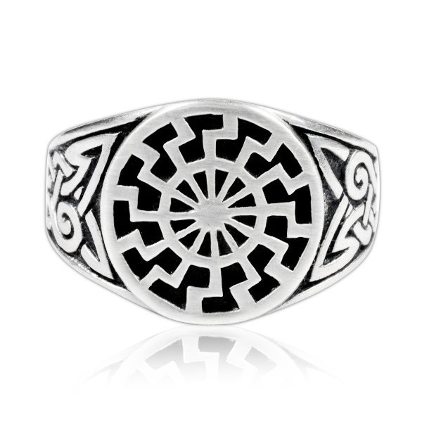 925 Sterling Silver Celtic Knot German Schwarze Sonne Black Sun Sonnenrad Ring