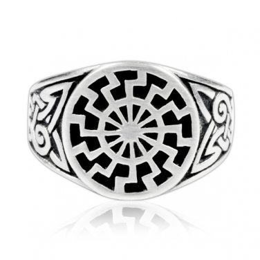 925 Sterling Silver Celtic Knot German Schwarze Sonne Black Sun Sonnenrad Ring
