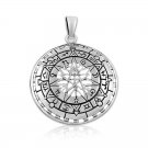 925 Sterling Silver Zodiac Wheel Pentagram Pentacle Wiccan Astrological Horoscope Round Pendant