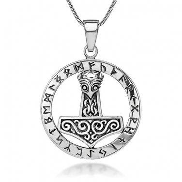 925 Sterling Silver Thor Hammer Mjolnir MjÃ¶lnir Icelandic Viking Norse Runes Runic Pendant