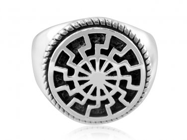 925 Sterling Silver German Schwarze Sonne Black Sun Sonnenrad Pagan Ring