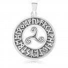 925 Sterling Silver Celtic Triskele Triskelion Nordic Norse Viking Runes Futhark Pendant