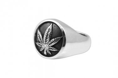 925 Sterling Silver Signet Marijuana Pot Leaf Cannabis Smoke Weed Ganja Hippy Ring
