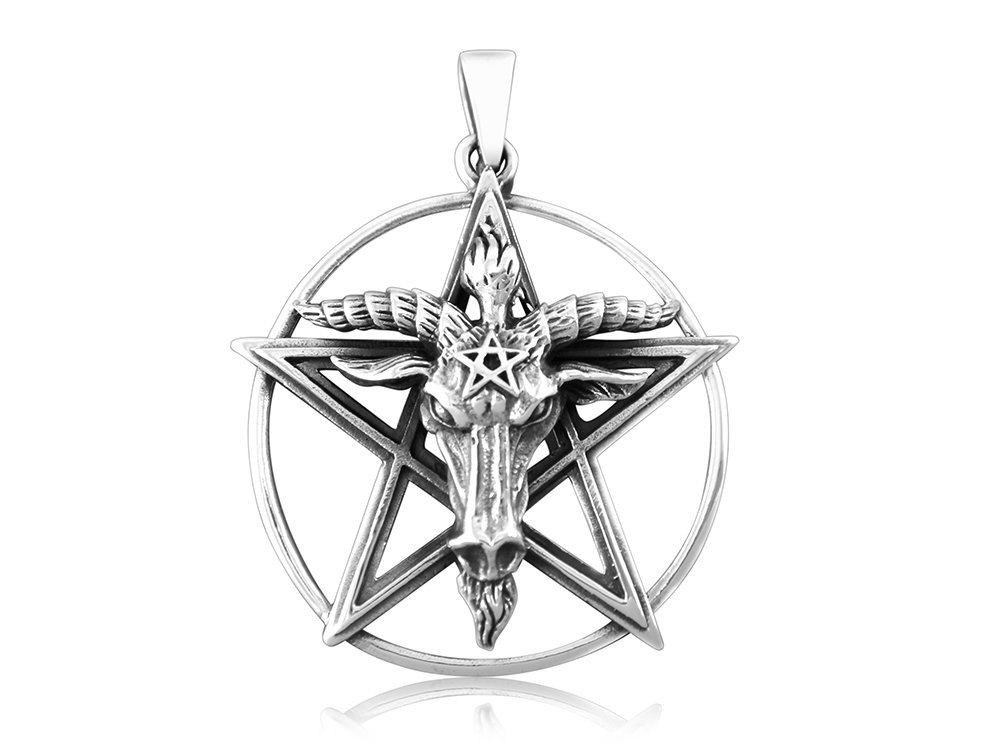 Sterling Silver Sigil of Baphomet Pentagram Horned Sabbatic Goat of Mendes Ram Satan Occult Pendant
