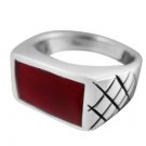 925 Sterling Silver Mens Genuine Carnelian Inlay Engraved Checkered Wide Ring