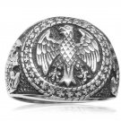 925 Sterling Silver Mens German Eagle Round Signet Bundesadler Band Ring