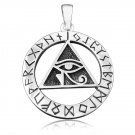 925 Sterling Silver Egyptian Eye of Horus Illuminati Udjat Norse Viking Runes Futhark Pendant