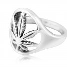 925 Sterling Silver Signet Marijuana Pot Leaf Cannabis Smoke Weed Ganja Ring