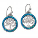 925 Sterling Silver Hawaiian Blue Fire Opal Celtic Tree of Life Dangle Earrings Set