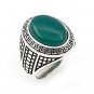 925 Sterling Silver Mens Green Agate Greek Key Meander Patterned Sides Ring