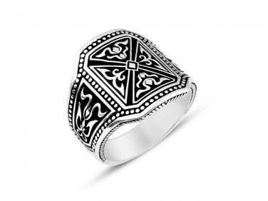 925 Sterling Silver Pusat Special Design Filigree Bold Mens Big Ring