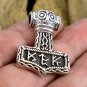 925 Sterling Silver Viking Thor Hammer Mjolnir Norse Runes Futhark Amulet Pendant