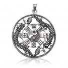 925 Sterling Silver Yin Yang Chinese Dragon Round Big Jewelry Pendant
