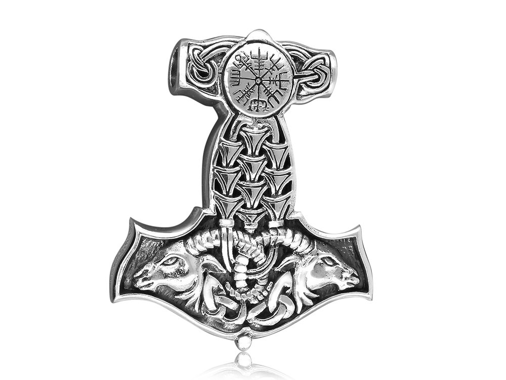 925 Sterling Silver Viking Thor Hammer Mjolnir Goat Head Norse Vegvisir Compass Amulet Pendant