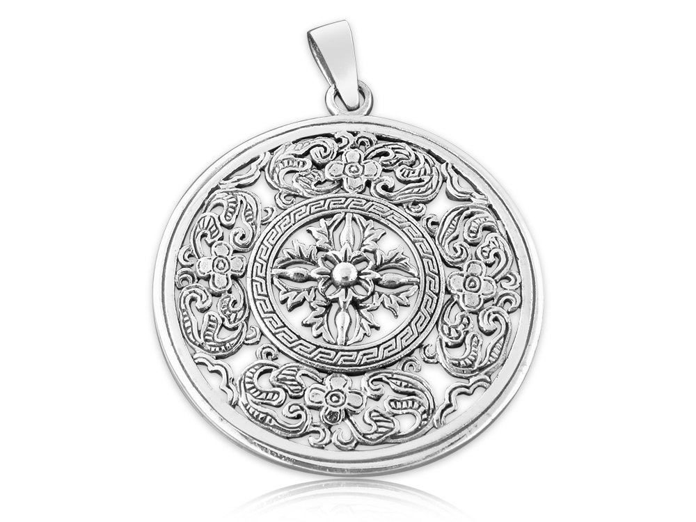 925 Sterling Silver Double Dorje Vajra Thunderbolt Mandala Tibetan Buddhism Amulet Pendant