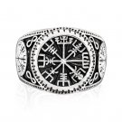 925 Sterling Silver Vegvisir Compass Signet Icelandic Aegishjalmur Viking Norse Ring