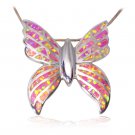925 Sterling Silver Pink Mosaic Inlay Opal Butterfly Pendant