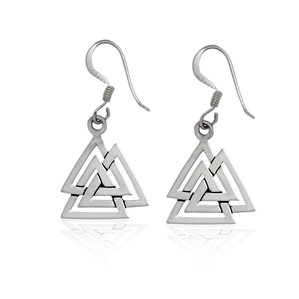 925 Sterling Silver Valknut Viking Knot Norse Runes Odin Dangle Earrings Set