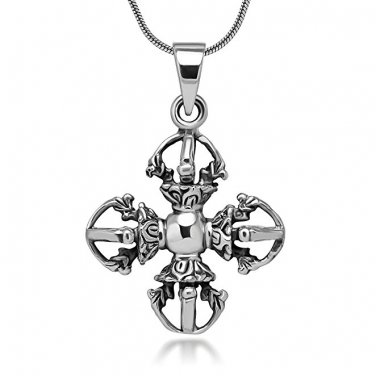 925 Sterling Silver Tibetan Buddhist Double Vajra Dorje Phurba Amulet Protection Pendant