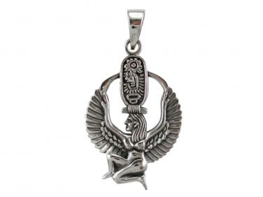 925 Sterling Silver Egyptian Winged Goddess Isis Sekhmet Cartouche Charm Pendant