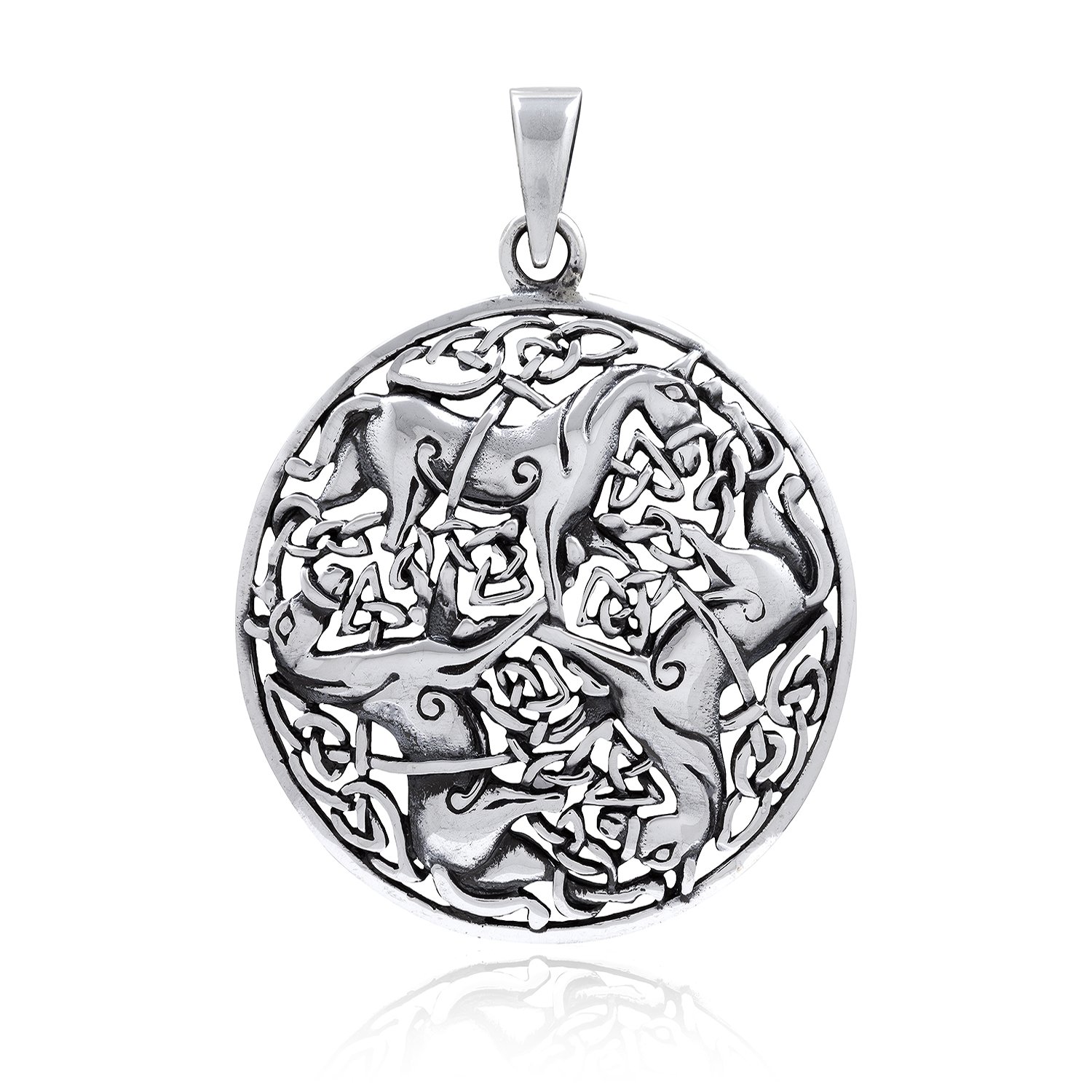 925 Sterling Silver Three Horse Celtic Irish Knot Knotwork Epona Pendant