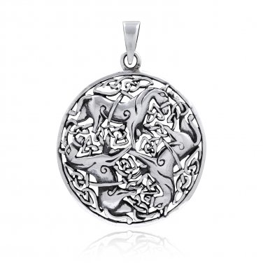 925 Sterling Silver Three Horse Celtic Irish Knot Knotwork Epona Pendant