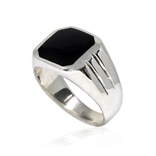 925 Sterling Silver Men's Square Black Onyx Stone Classic Band Ring, 11gr