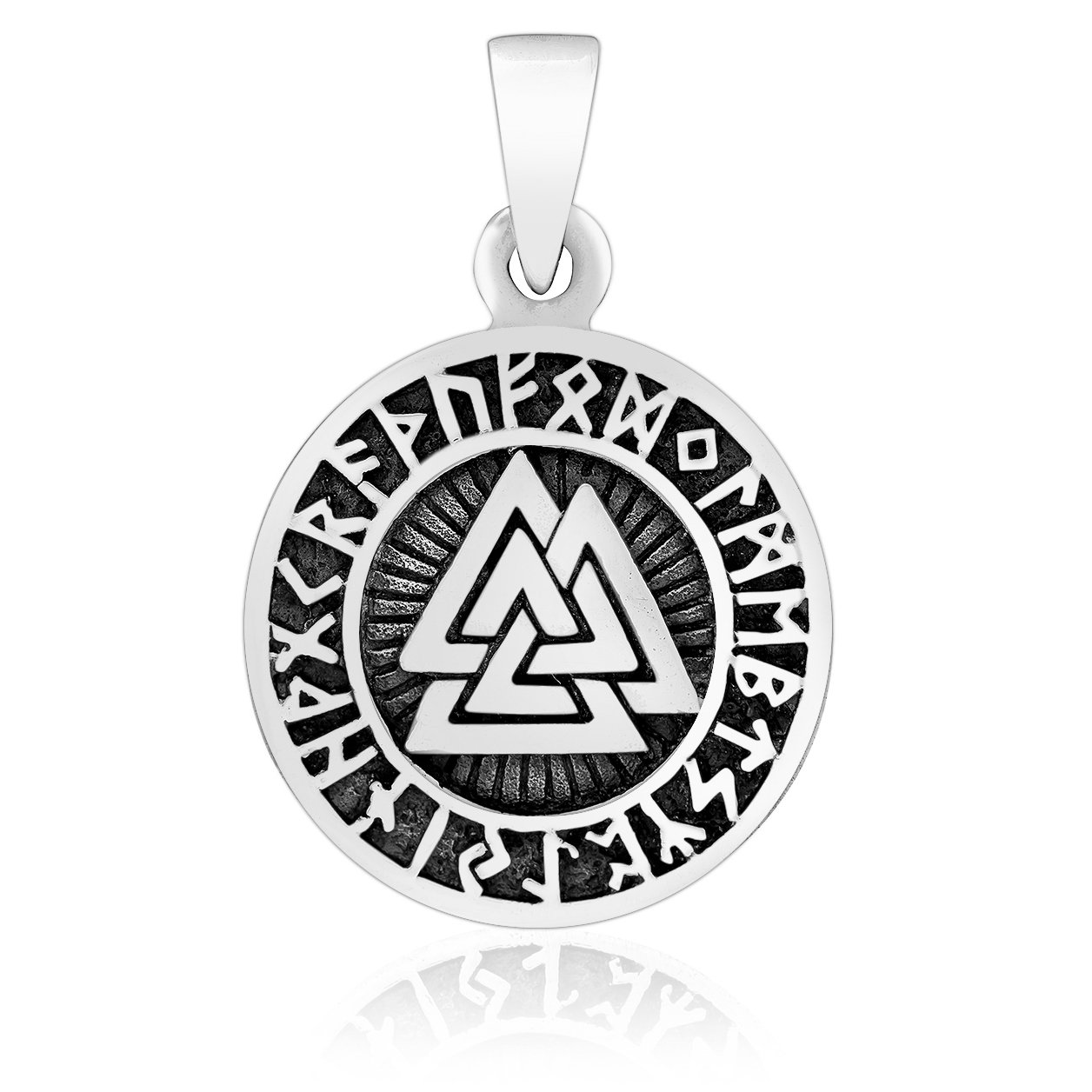 925 Sterling Silver Valknut Runes Futhark Viking Asatru Odin Charm Pendant