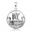 925 Sterling Silver Viking Pirate Boat Ship Longboat Norse Charm Pendant