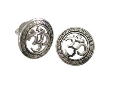 925 Sterling Silver Ohm Aum Om Hindu Buddhism Brahman Tibet Stud Earrings Set
