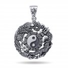 925 Sterling Silver Yin Yang Chinese Dragon Big Bird Mystic Jewelry Pendant