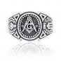 925 Sterling Silver Freemason Masonic Mason Freemasonry Compass Signet Ring