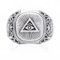 925 Sterling Silver Pyramid Masonic Mason Freemasonry Illuminati Eye of Horus Ring